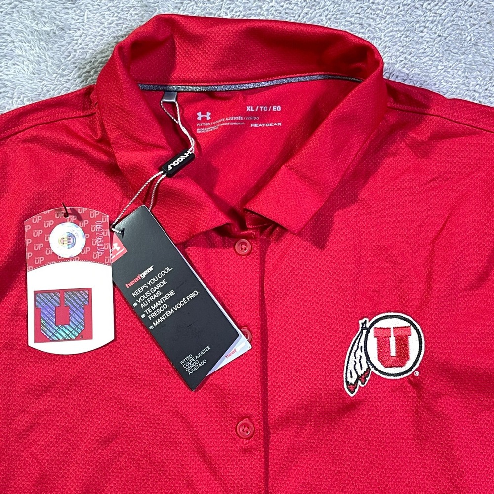 Under Armour HeatGear Utah Utes Red‎ Fitted Polo Shirt Womens XL TG EG